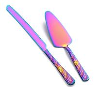 FULLYWARE Juego de Corte de Pasteles arcoíris, Juego de Cuchillo y Servidor de Acero Inoxidable, Juego de Cortador de Pasteles y Tarta para Bodas, cumpleaños, Fiestas