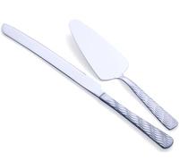 FULLYWARE Juego de Corte de Pasteles en Plateado, Juego de Cuchillo y Servidor de Acero Inoxidable, Juego de Cortador de Pasteles y Tarta para Bodas, cumpleaños, Fiestas