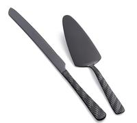 FULLYWARE Juego de Corte de Pasteles Negro, Juego de Cuchillo y Servidor de Acero Inoxidable, Juego de Cortador de Pasteles y Tarta para Bodas, cumpleaños, Fiestas