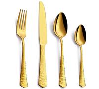 FULLYWARE Juego de Cubiertos de 24 Piezas, Juego de Cubiertos de Oro de Acero Inoxidable Pulido a Espejo que Incluye Tenedores, Cucharas y Cuchillos, Servicio para 6 Personas, Apto para Lavavajillas