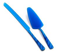 FULLYWARE Juego de Cuchillo y Servidor de Pasteles para Bodas en Azul, Juego de Corte de Pasteles de Acero Inoxidable, Cortador de Pasteles y Servidor de Tartas para Bodas, cumpleaños, Fiestas