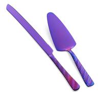 FULLYWARE Juego de Cuchillo y Servidor de Pasteles para Bodas en Morado, Juego de Corte de Pasteles de Acero Inoxidable, Cortador de Pasteles y Servidor de Tartas para Bodas, cumpleaños, Fiestas