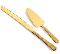 FULLYWARE Juego de Cuchillo y Servidor de Tarta de Oro, Set de Cortador de Torta de Acero Inoxidable para Bodas, Cumpleaños y Fiestas
