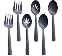 FULLYWARE Juego de utensilios para servir de color negro mate, cuchara grande de acero inoxidable de 9.5 pulgadas y tenedor para servir, acabado satinado