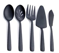 FULLYWARE Juego de utensilios para servir grandes en negro mate, juego de servicio para anfitriona grande de acero inoxidable, 5 piezas