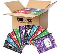 Fulmoon 200 cuadernos de composición, 24.77 x 7.5 pulgadas, 60 hojas por libro, negro, morado, azul, rojo, verde, cuadernos de mármol para la escuela, niños, oficina en casa (rayas universitarias de 9
