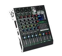 FULODE DT-4 Mezclador de audio profesional de 4 canales, controlador de DJ, mezcla de placa de sonido con 99 efectos DSP, interfaces EQ/4 XLR de 5 bandas y USB para transmisión en vivo y grabación
