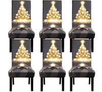 Fuloon 4 6 Piezas Fundas Sillas de Navidad,Fundas para Sillas de Comedor Navideñas Decoración Navideña, Fundas Sillas Comedor Desmontables Lavables para Banquete Hogares Fiesta Décor