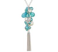FULU AUTUMN - Collar largo de plata para mujer, collar largo con colgante de perlas y flecos, bisutería para mamá, Perla Cristal Resina, No es una piedra preciosa