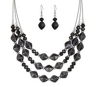 FULU AUTUMN - Conjunto de collar multirang y pendientes de resina con perlas grandes, juego de joyas de fantasía y regalo de moda para mujer, normale, Resina, Sin piedras preciosas