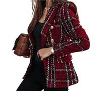 FULUJIDI Blazers Chaquetas De Traje Blazer De Mujer con Estampado A Cuadros Solapa Manga Larga Cárdigan Grueso De Doble Botonadura Abrigo Formal De Negocios L Rojo