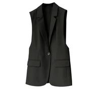 FULUJIDI Blazers Chaquetas De Traje Chaleco Largo Clásico para Mujer Traje Elegante para Mujer Chaquetas Sin Mangas Prendas De Vestir Exteriores para Oficina Chaleco Ajustado Tops 3XL Negro