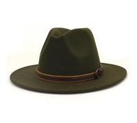 FULUJIDI Fedora Trilby Sombrero De ala Ancha De ala Ancha Sombrero De Fieltro De Panamá para Hombres Sombrero De Jazz Gorra Superior De Iglesia Sombreros De ala De Mujer 56 A 58 Cm Verde Militar