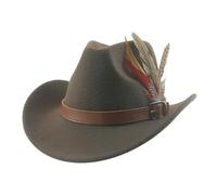 FULUJIDI Fedora Trilby Sombrero De Vaquero Sombrero De Vaquera Occidental Gorras Sombreros Masculinos para Mujeres Cinturón Plumas Panamá Jazz Gorras 56-58 Cm Café