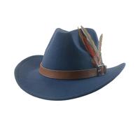 FULUJIDI Fedora Trilby Sombrero De Vaquero Sombrero De Vaquera Occidental Gorras Sombreros Masculinos para Mujeres Cinturón Plumas Panamá Jazz Gorras 56-58 Cm Azul Marino