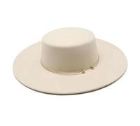 FULUJIDI Fedora Trilby Sombreros con Parte Superior Plana para Mujer Sombrero De Copa Vintage Sombreros De Protección Solar De ala Ancha Vestidos De Iglesia Fiesta 56To58Cm Beige