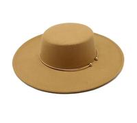 FULUJIDI Fedora Trilby Sombreros con Parte Superior Plana para Mujer Sombrero De Copa Vintage Sombreros De Protección Solar De ala Ancha Vestidos De Iglesia Fiesta 56To58Cm Camello