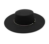FULUJIDI Fedora Trilby Sombreros con Parte Superior Plana para Mujer Sombrero De Copa Vintage Sombreros De Protección Solar De ala Ancha Vestidos De Iglesia Fiesta 56 A 58 Cm Negro
