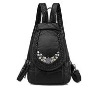FULUJIDI Mochilas Tipo Casual Mochila De Cuero Suave Mujer Mochila De Viaje De Moda Bolsas De Hombro para Mujeres Bolsas De Escuela Bolsa De Pecho 24Cm X 12Cm X 30Cm Negro-1