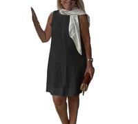 FULUJIDI Vestido De Mujer De Color Sólido Sin Mangas con Cuello Redondo Vestidos De Señora Elegante Vestido De Chaleco Femenino Suelto hasta La Rodilla para Uso Diario XL Negro