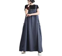 FULUJIDI Vestidos De Fiesta Vestir Dress Mujer Niña Vestido De Mezclilla para Mujer Vestido De Jersey Boho Jean Sin Mangas Dobladillo Ancho Vestido Pichi con Tirante Ajustable L Azul