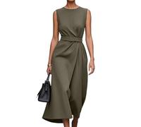 FULUJIDI Vestidos De Fiesta Vestir Dress Mujer Niña Vestido Largo Sin Mangas para Mujer Color Sólido Cuello Redondo Vestido Sin Mangas De Señora Trabajo Casual S Verde Militar