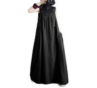 FULUJIDI Vestidos De Fiesta Vestir Dress Mujer Niña Vestido Mono De Mezclilla para Mujer Vestido De Jersey Boho Jean Sin Mangas con Dobladillo Ancho Vestido Pichi con Tirante Ajustable M Negro