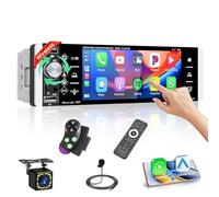 Fuluku 1 DIN Radio Coche con Inalámbrico Carplay Android Auto, 5,1 Pulgadas HD Pantalla Táctil 1 DIN Radio Bluetooth/FM/Am/RDS/SWC/EQ/Mirror Link/Cámara de Seguridad/Mic/Type-C y Puerto USB