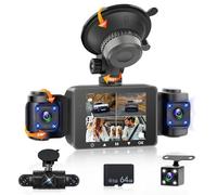 Fuluku 360 Grados 4 Canales Todo Alrededor 1080P Car Dash CAM, 3 Pulgadas IPS Pantalla con 64GB/G-Sensor/Cámara Trasera/24H Modo Aparcamiento/Visión Nocturna/Grabación en Bucle