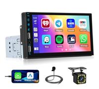 Fuluku 7 Pulgadas 1 DIN Radio Coche con Carplay Android Auto, HD Pantalla Táctil 1 DIN Radio con Bluetooth FM SWC EQ Mirror Link Cámara de Seguridad Mic, AUX/USB de Entrada