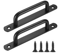 Fulushouxi 2 Piezas Tiradores de Puerta de Granero, Tiradores de Puerta Corredera con Placa, para Puerta Corredera Manija de Puerta de ArmarioAcero inoxidable negro