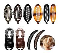Fumanduo 10Pcs Pinzas para el Cabello de Plátano Clips de Plátano Vintage de Plásticas Pinzas de Cola de Pescado de Metal Garras de Pelo para Mujeres (5 Estilos, Negro y Color Carey)