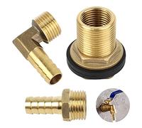 Fumanduo 3Pcs Conector del Tanque de Agua de Latón 1 Conector de 3/4"Macho a 1/2"Hembra,1 Adaptador 90 Grados de 1/2 pulgadas,1 Conector de Rosca de 1/2 pulgadas, con 2 Juntas Blancas (Amarillo)
