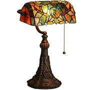 FUMAT Lámpara de escritorio de banquero, Lámpara de mesa Tiffany con interruptor de cadena de tracción, coloreado pantalla de vidrio, perfecta para una mesilla de noche o un escritorio