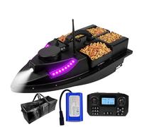 FUMENG Barco de cebo GPS inteligente a control remoto, crucero automático de doble motor, cuatro tolvas, barco de luz nocturna, siete colores de luz ajustables (12000 mAh)