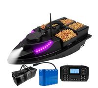 FUMENG Barco de cebo GPS inteligente a control remoto, crucero automático de doble motor, cuatro tolvas, barco de luz nocturna, siete colores de luz ajustables (16000 mAh)