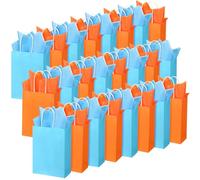 Fumete Paquete de 24 bolsas de regalo de papel kraft con pañuelos, bolsas coloridas para recuerdos de fiesta con asas para fiesta de guerra, letrero de cumpleaños, boda, baby shower suministros (azul