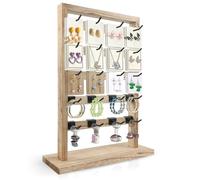 Fumingpal Soportes de exhibición de pendientes para vender, estante de exhibición de joyas de madera con 20 ganchos extraíbles, organizador de joyas de 5 niveles para tarjetas de aretes, collares,