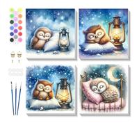 Fumupe 4 Pack Pintar por Numeros Niños con Marco, DIY Cartoon Cuadros para Pintar por Numeros Búho Durmiendo, Pintura Acrilica Manualidades Adultos Niña, Regalo Niña 9 10 11 12 13 Años, 20x20cm
