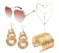 Fumwase - Juego de 4 accesorios para discoteca de los años 70 para fiesta, Halloween, cosplay, disfraz de discoteca de los años 70 para mujer con pulsera de lujo, gafas de sol disco, gargantilla
