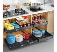 FumyFumy Cajones Extraibles para Cocina Organizador Armario Cocina, Organizadores de Cajones, Cajon Extraible Mueble Cocina Con tapete para cajón de 100cm(Uno negro,ancho ajustable 30.5-51.5cm)