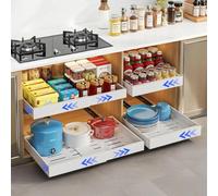 FumyFumy Cajones Extraibles para Cocina Organizador Armario Cocina, Organizadores de Cajones, Cajon Extraible Mueble Cocina Con tapete para cajón de 100cm(Uno blanco,ancho ajustable 30.5-51.5cm)