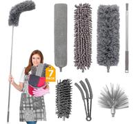 FumyFumy Plumero telescópico largo, extensible, lavable, con mango telescópico, con barra telescópica, extensible a 2,6 m, para telarañas, 7 unidades