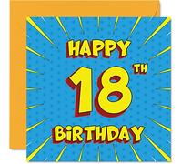 Fun 18th Birthday Cards for Men Woman - Comic Book - Happy Birthday Card for Sister Granddaughter Grandson Son Daughter Brother Cousin Nephew Niece, 145mm x 145mm Greeting Cards, 18th Birthday Card