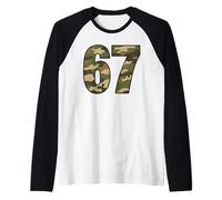 Fun 67 Six Seven Hunting Camo 6 7 Meme Gen Alpha Camouflage Camiseta Manga Raglan