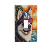 Fun Alaskan Malamute Dog - Cubierta decorativa para interruptor, 1 sola palanca, bordado de playas Chien, placa frontal eléctrica para cachorros para decoración de dormitorio y sala de estar