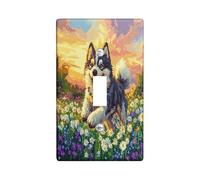 Fun Alaskan Malamute Dog - Placa de pared para interruptor de 1 banda, interruptor individual, Spring Pixel Art Daisy Chien, placa frontal eléctrica para decoración de dormitorio, baño, placa de