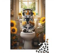 Fun Animal 1000 Pieces Paper Jigsaw Sunflower Bathroom Tiger Puzzle for Adults Brain Training Home Decor 38x26cm/1000pcs