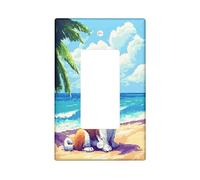 Fun Basset Hound - Placa de pared para interruptor de perro, 1 banda, basculante individual, diseño de píxeles de verano, playas Chien, placa frontal eléctrica para decoración de dormitorio, baño