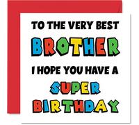 Fun Birthday Cards for Brother - Super Birthday - Happy Birthday Card for Brother from Sister, Brother Video Game Birthday Gifts, 145mm x 145mm Sibling Gamer Birthday Bday Greeting Cards
